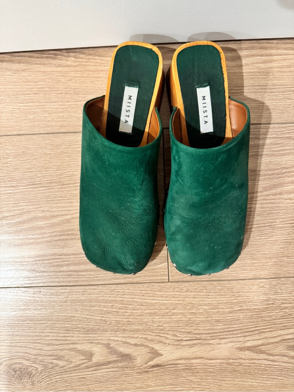 Miista Green Leather Studded Wooden Clogs - Picture 6 of 6